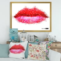 DesignArt 'Sažetak crvenih žena usne u pikselima' moderni uokvireni umjetnički tisak