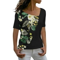 Ženski topovi, ženski topovi, ljetna modna ležerna jednobojna majica s cvjetnim printom, majice u boji S izrezom