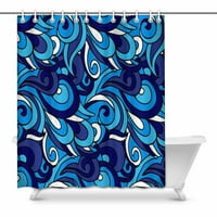 plava apstraktna zavjesa za tuširanje s kovrčama u kupaonici