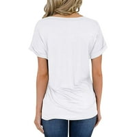 Ženske bluze žensko modno proljetno ljeto ljeto Vreka džepna majica s valjanim rubom kratkih rukava labave bijele