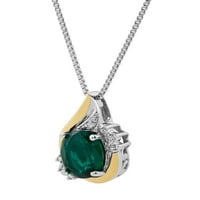 Sjajne fini nakit stvoren Smaragdni i dijamantni naglasak privjesak za rođenje u Sterling Silver i 10kT žutom