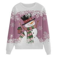 Ženski Top, majica s božićnim printom snjegovića i snježne pahulje, ležerni široki pulover s dugim rukavima s