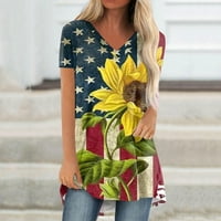 Majice s uzorkom zvijezda američke zastave, majice s tunikom, prevelike majice s kratkim rukavima, Dekolte u obliku