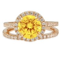 2,56CT Briljantni okrugli rez simulirani žuti dijamant 18K žuto zlato halo pasijans s akcentima mladenkini set
