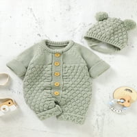 ; / Pleteni kombinezon za novorođene dječake i djevojčice, pleteni bodi s dugim rukavima+ šešir, zimski topli