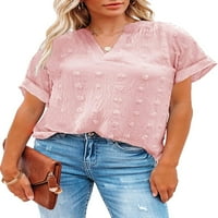 Ženska ljetna šifonska bluza, ležerna košulja kratkih rukava s izrezom u obliku slova U, široka tunika s manšetama