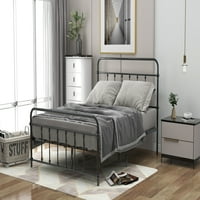 Metalni platformski krevet u punoj veličini s uzglavljem i pločom, okvir željeznog kreveta za spavaću sobu, crno