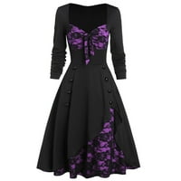 Homchy haljina za žene plus size zabavna haljina cvijeća čipka umetnuti gumb za ruganje buwknot vintage haljina