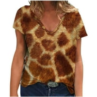 Ženska ljetna majica s kratkim rukavima s leopard printom Ženska majica s kratkim rukavima s pamučnim izrezom