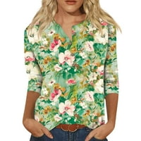 SKSLOEG Poslovne košulje za žene Botton Vintage cvjetovi tiskani rukav vrh V vrat labava bluza Pulover Udobni