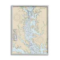 Stupell Industries Potomac River Chesapeake Bay Coastal Map Beige Blue, 20, koju je dizajnirala Daphne Polselli
