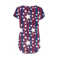 Gumb-dolje Ženske majice za Dan neovisnosti s kratkim rukavima tiskane ženske ljetne s Mornarsko plavim m izrezom