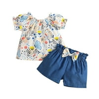 Poklon set za malu djecu, majica kratkih rukava s cvjetnim printom za djevojčice, topovi, kratke hlače, Odjeća