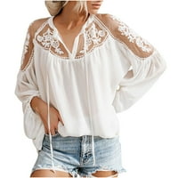Ženske košulje s popustom u obliku kroja u obliku slova u, čipkasta bluza s dugim rukavima s cvjetnim vezom, mrežasti