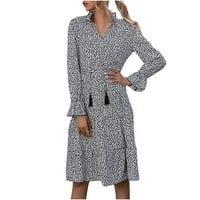 Ženska modna ležerna zavojna haljina s izrezom u obliku slova H i dugim rukavima s leopard printom s resicama,