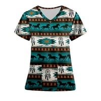 Majice za piling ženske elastične u etničkom stilu s vintage aztečkim printom odora za njegu kratkih rukava s