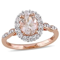 Miabella Women's Ct. Morganite, bijeli topaz i dijamantni naglasak 14KT ružičasti zlatni koktel halo prsten