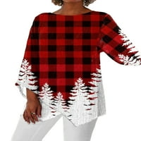 Plus size ženske bluze s božićnim printom s dugim rukavima nepravilnog oblika majice s tunikom