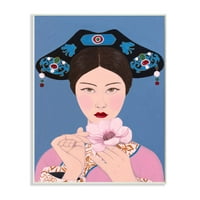 Stupell Industries Kineska žena i cvjetna ružičasta plava slika zidna ploča Sally B, 10 15