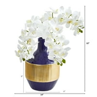 Gotovo prirodni falaenopsis Orhideja Umjetni aranžman u plavoj i zlatnoj dizajnerskoj vazi, bijela