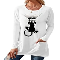 Ženska majica s printom mačke, vrećasta majica, ženska široka odjeća za slobodno vrijeme, kaki vrhovi od 3 inča
