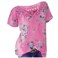 Ženska ljetna ležerna majica s printom, vrhovi s izrezom u obliku košulje, bluza, majica, ružičasta