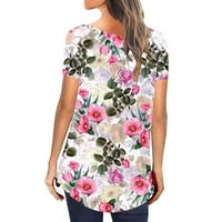 Ženske modne ljetne majice s okruglim vratom s cvjetnim printom, široke Nabrane lepršave majice kratkih rukava,