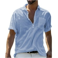 Lanene košulje za muškarce ljetna majica Havajski kubanski vrhovi za muškarce hipi Pamuk tropski labavi kroj plava