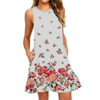 Ženska ljetna ležerna haljina cvjetni print haljina bez rukava sitna midi haljina Definirana haljina za žene
