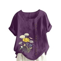 Lanene košulje za žene, Plus size bluze, majice kratkih rukava, puloveri običnog kroja, majice, vrhovi s cvjetnim