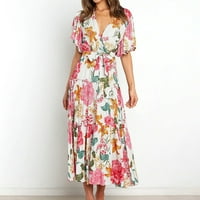 Suknja velike veličine za žene, modna svečana ljetna odjeća s printom, izrez u obliku slova u, Kratki rukav, široka