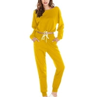 Ženske trenirke AUD-sportska odjeća s dugim rukavima, Jednobojni Setovi za vježbanje u žutoj boji, Veličina AUD