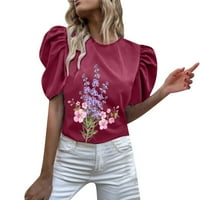 Ženska majica kratkih rukava s okruglim vratom s cvjetnim printom Ležerne tanke košulje majica s bluzom