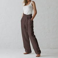 Zermoge hlače za žene plus veličine ženskog slobodnog vremena Čvrsta boja visokog struka Pamučne platnene hlače