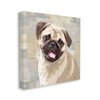 Stupell Industries Happy Pug Dog bež sivi patchwork uzorak dizajn Keri Rodgers, 36 36