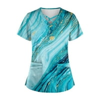 Ženski vrhovi kratki rukavi dame bluze casual grafički otisci ljetni tunični vrhovi s V-izrezom modno plava 4xl