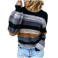 Modni džemperi za žene, modni pleteni džemper srednje boje s okruglim vratom i labavim prugama dugih rukava