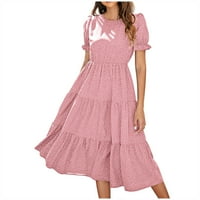 FineLOVE ružičasta koktel haljina za žene haljine a-line kratke kratke rukave polka točke ružičaste xl
