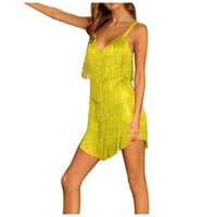 Haljine A-Lister ženska jednobojna haljina bez rukava s remenom s resicama žuta haljina A-lister