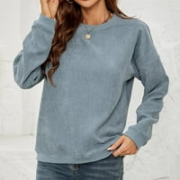 Rasprodaja majica dugih rukava za Žene Jednobojni velur pulover s okruglim vratom majica s okruglim vratom plava