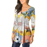 Ženske Ležerne majice s izrezom u obliku slova U i dugim rukavima, široke bluze s gumbima s printom, sezonska