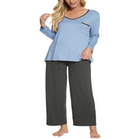 Cheibear ženska pidžama postavljena mekana modalna kontrastna boja košulja dugih rukava i hlače za spavanje