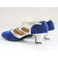 Ženske plesne cipele komadne potpetice latino sandale sa sandalama plave srebro 6.5