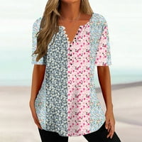 Ženske košulje Ljetna modna V-izreza casual Top Loose Print Basic Tees Bluus Bluus Pink B S, Us Veličina: 4
