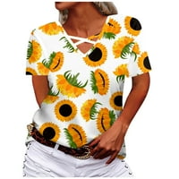 Ženske majice, Ženske majice s križnim šupljinama u obliku križa, kratke majice bez rukava sa suncokretovim printom,