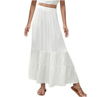 Ženske MIDI suknje čvrsta elastična struka bljeskala dugačka suknja A-line suknja casual plaža suknje bijele s