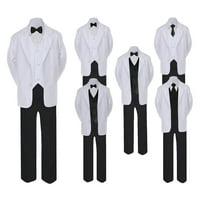 5- formalno crno-bijelo odijelo Set Black Bow kravate prsluk Dječak Sm- tinejdžer