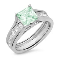 2. dijamant izrezan princeza imitacija zelenog dijamanta pasijans od bijelog zlata 18K s naglascima vjenčani set