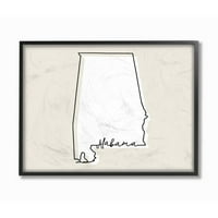 Stupell Industries Alabama Home State Map Neutral Print Dizajn uokviren Giclee teksturizirana umjetnost Daphne