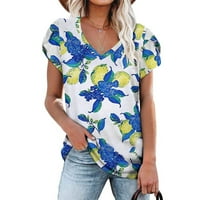 Ženska bluza, ženska modna ljetna majica s rukavima s laticama, ležerna majica s printom, bluza u plavoj boji